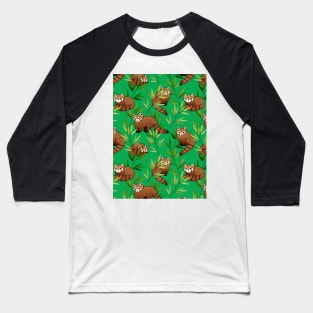 Red Panda & Bamboo Leaves Pattern Baseball T-Shirt